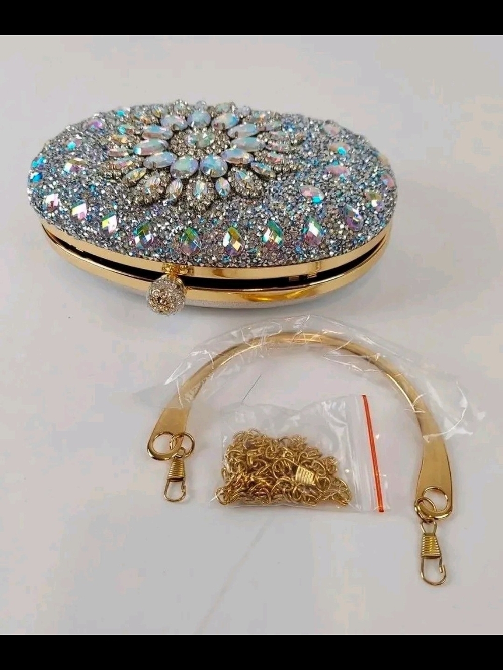 Ramla Handcrafted Sparkling Iridescent Crystal Evening Clutch - Silver - Picture 2 of 7